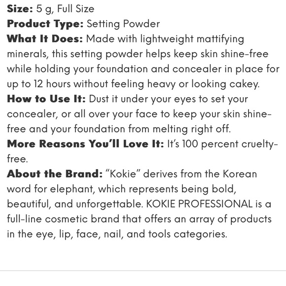 🆕KOKIE PROFESSIONAL: Loose Setting Powder in SP707 Translucent- Full Size - Picture 2 of 4